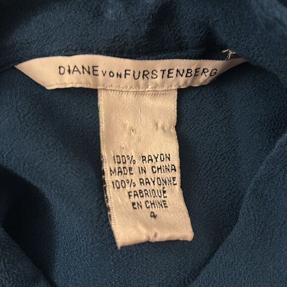 Diane Von Furstenberg deep teal 100% rayon shirt dress, US4 - Picture 9 of 9